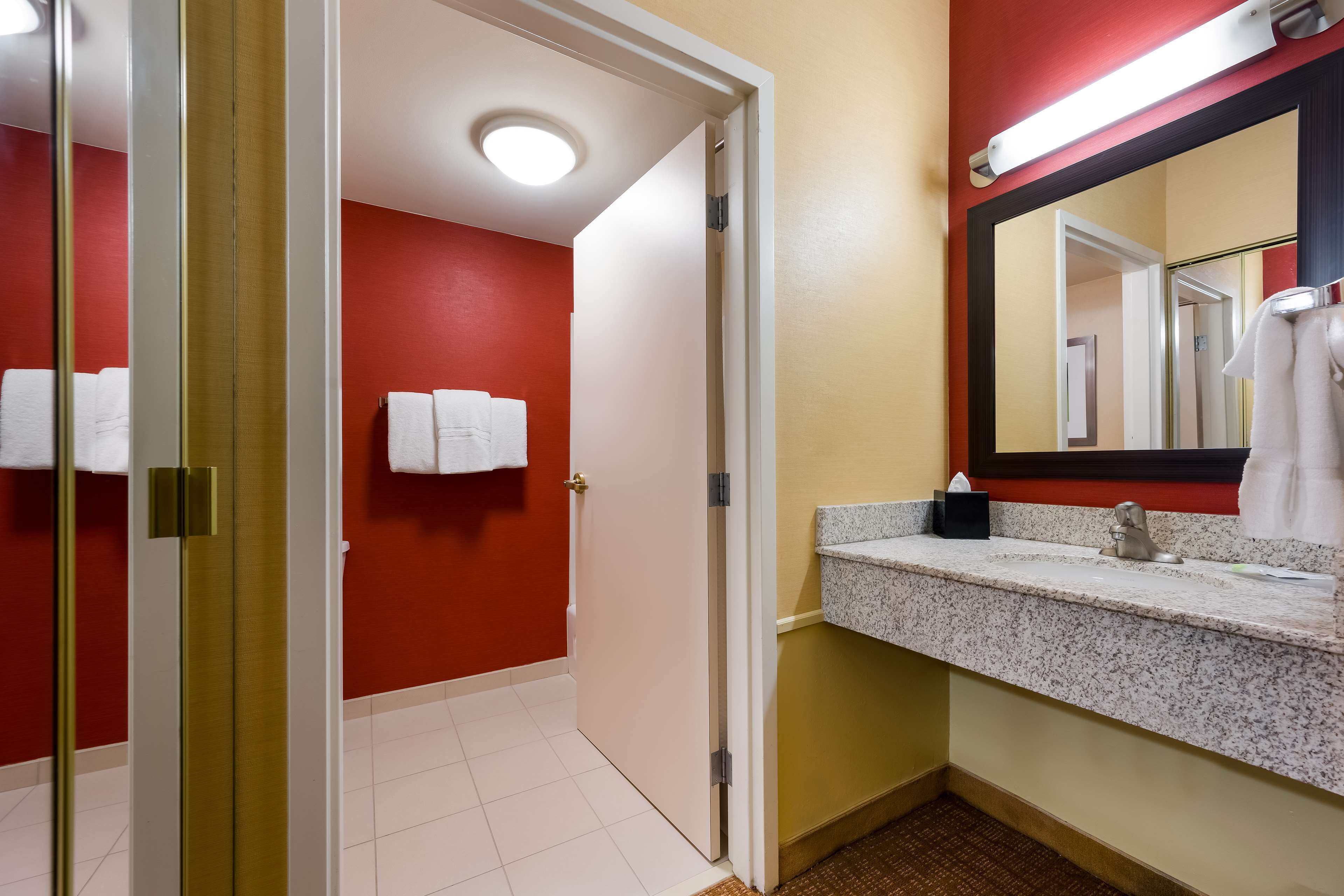 combined shower/bathtub, free toiletries, hair dryer, towels