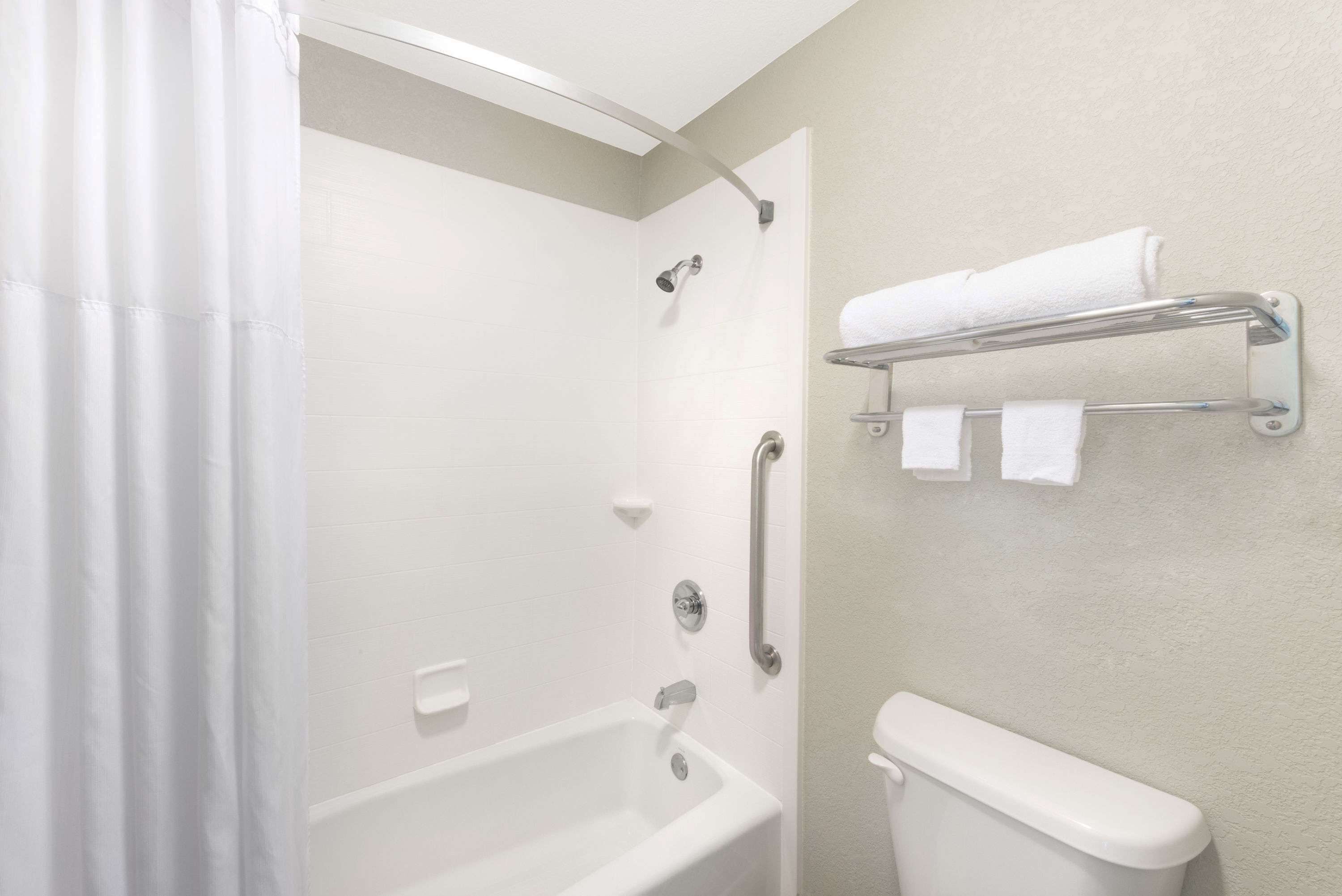 Bañera con ducha, cabezal de ducha con hidromasaje, secador de pelo