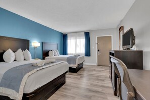 Double Room, 2 Double Beds | Desk, blackout curtains, iron/ironing board, rollaway beds