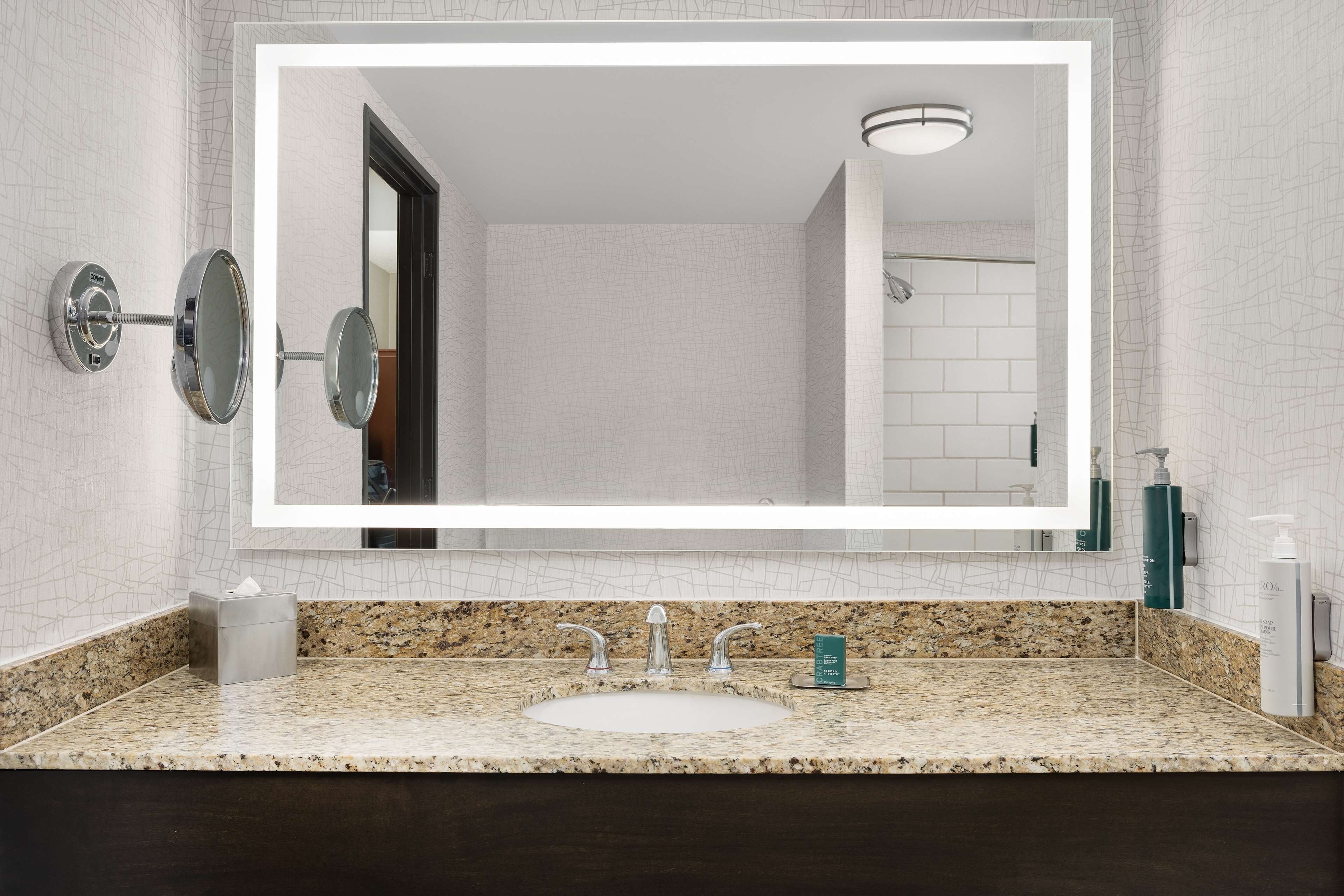 separate bathtub and shower, free toiletries, hair dryer, towels