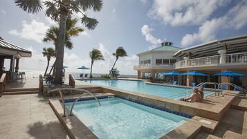 2 udendørs pools, gratis hytter, parasoller