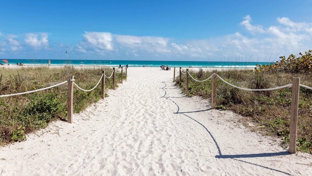A sandy beach path leading to the ocean with a clear sky. - Lorraine Hotel (Miami Beach)