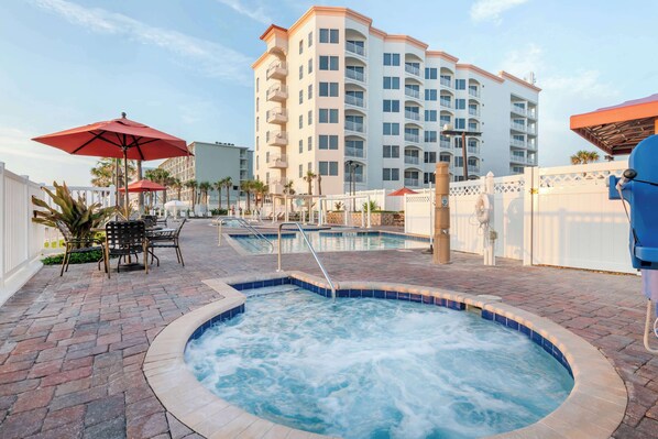 Indoor pool, outdoor pool, sun loungers