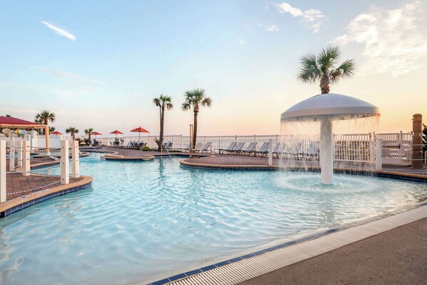Indoor pool, outdoor pool, pool loungers