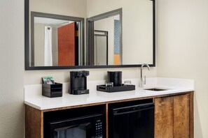 Fridge, microwave, coffee/tea maker