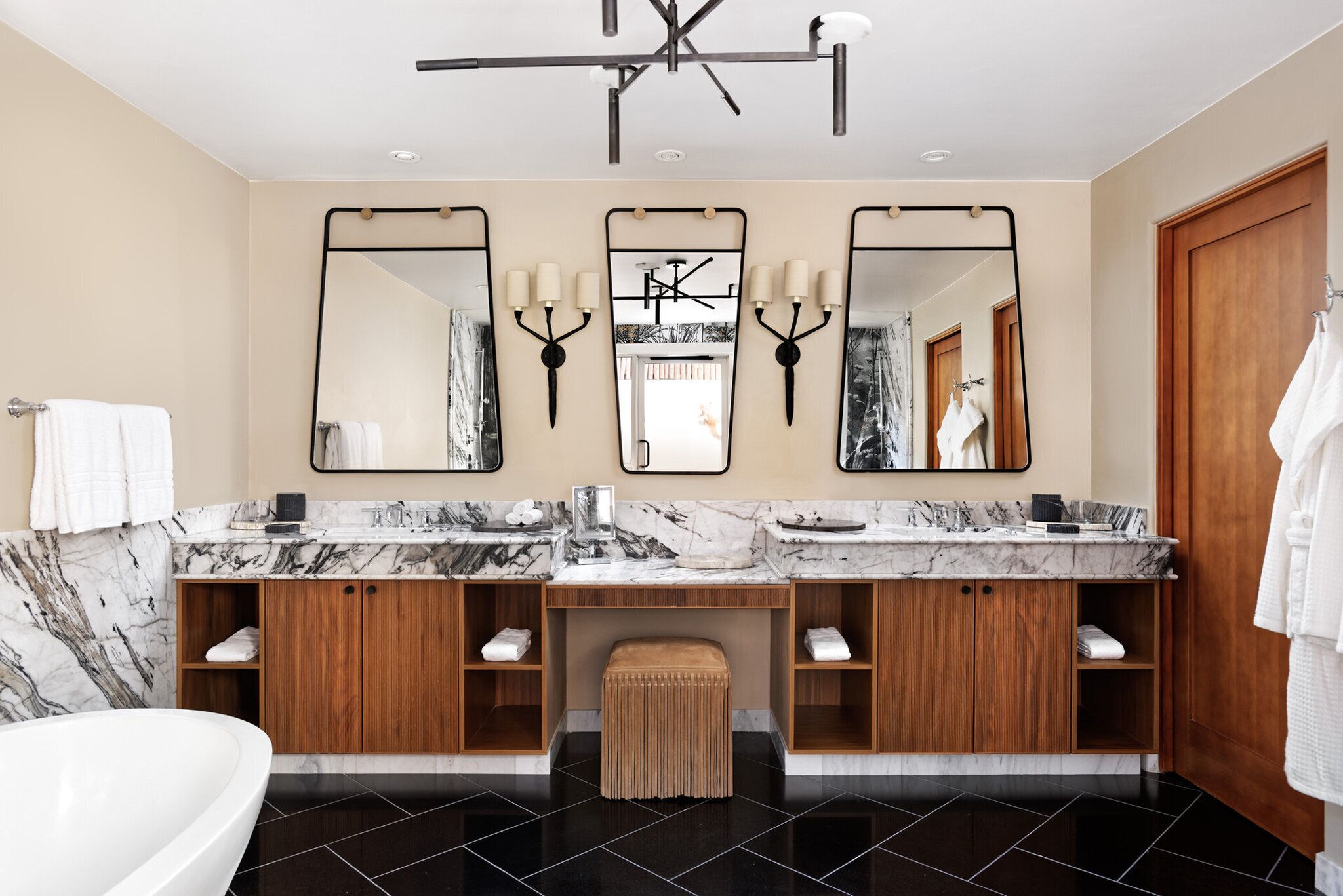 separate bathtub and shower, designer toiletries, hair dryer, bathrobes