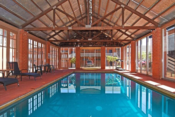 Indoor pool, open 9:00 AM to 8:00 PM, sun loungers