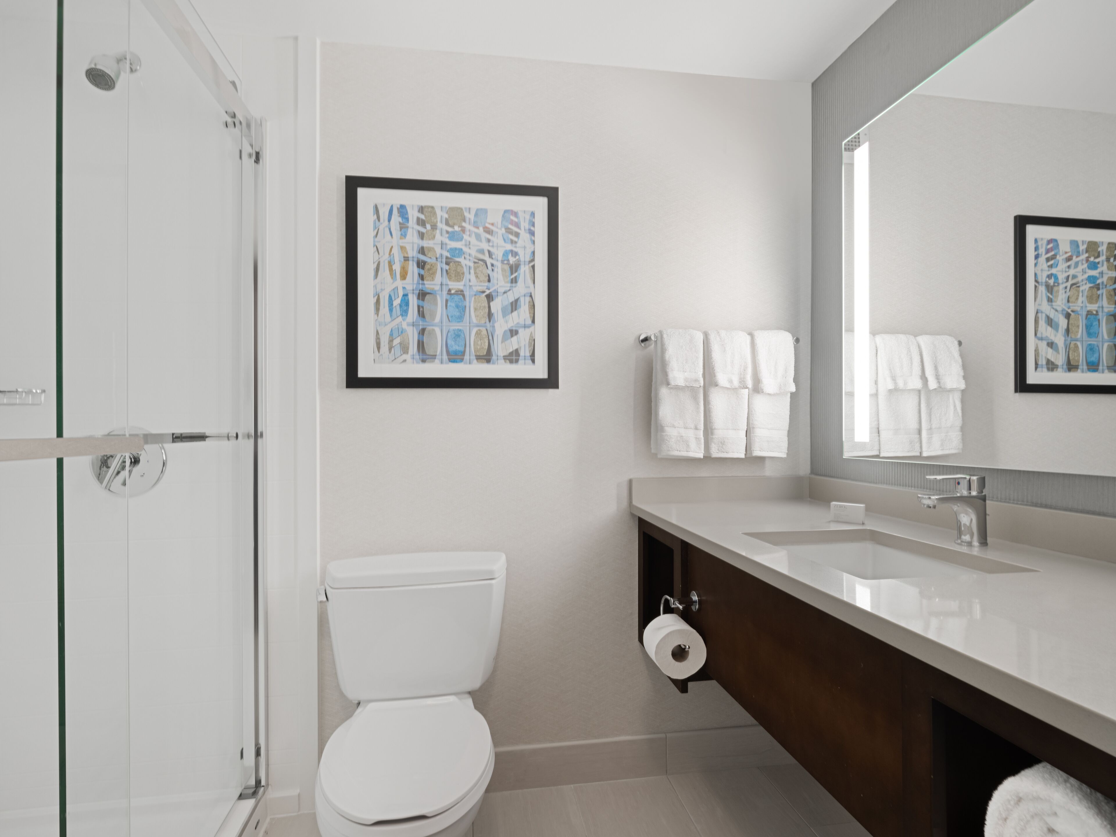 free toiletries, hair dryer, towels