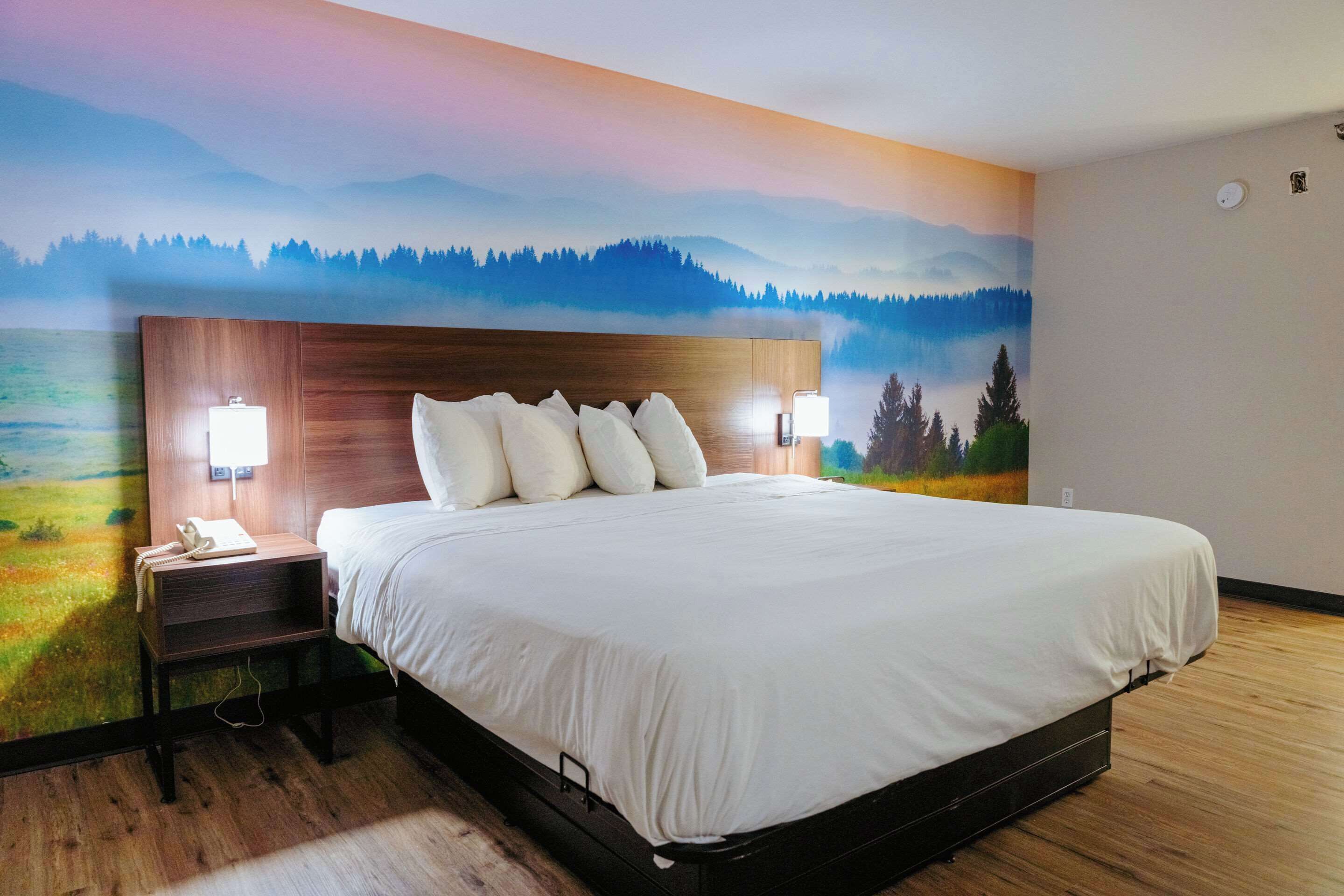 Escritorio, cortinas blackout y tabla de planchar con plancha 