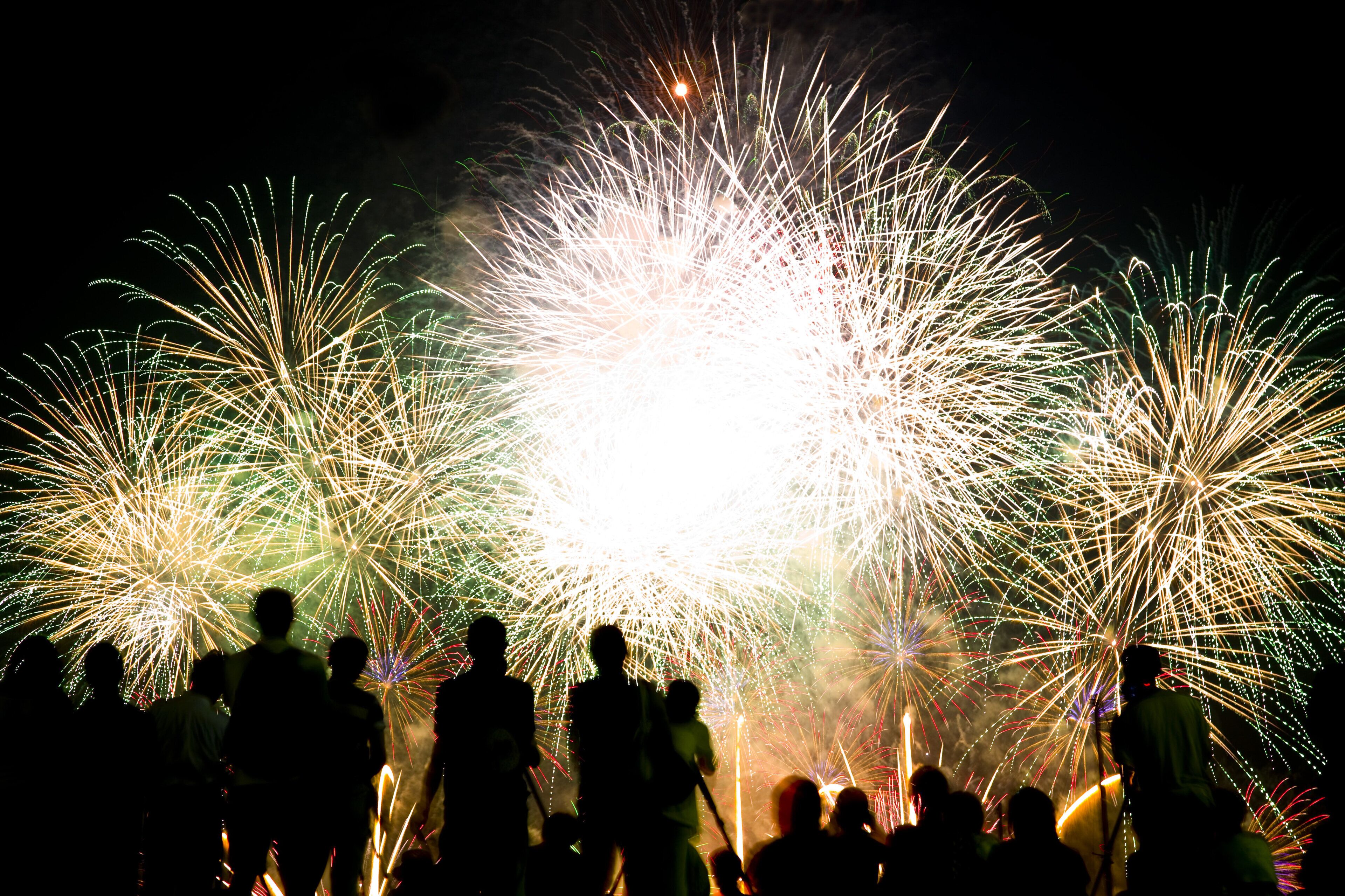 A nighttime scene with fireworks.