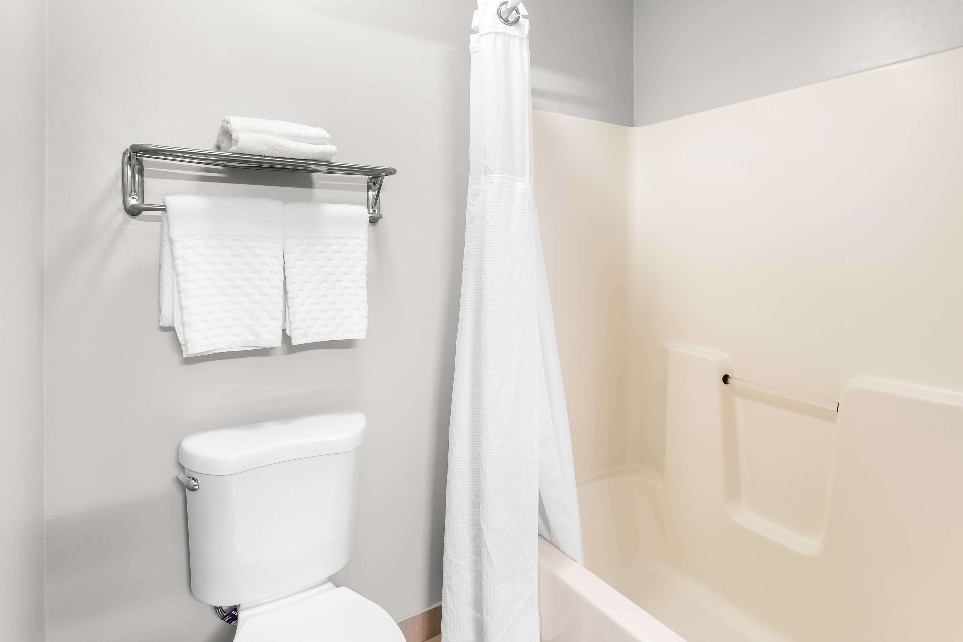 combined shower/bathtub, free toiletries, hair dryer, towels