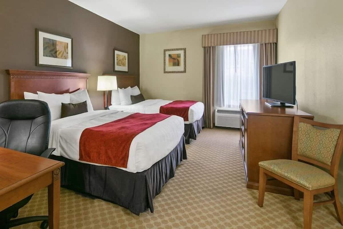 Pillow-top beds, desk, laptop workspace, iron/ironing board