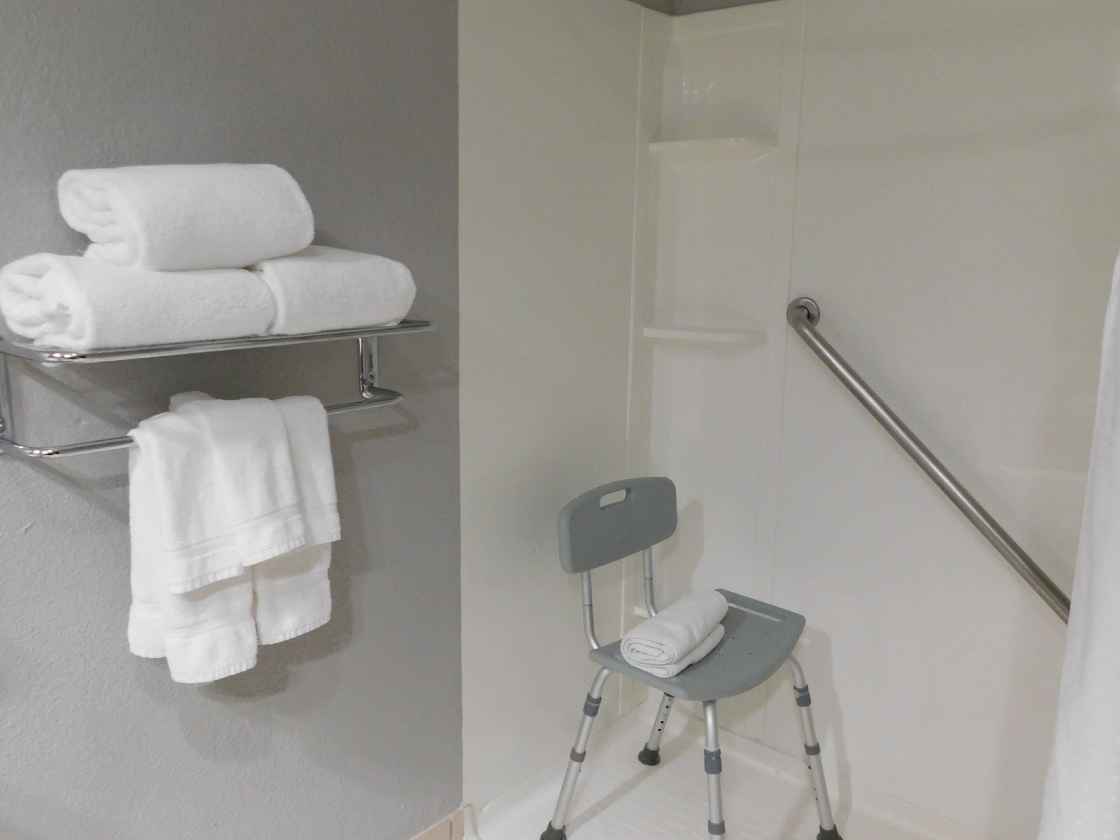 suite, 1 king bed with sofa bed, accessible (roll-in shower) | bathroom amenities | hair dryer, towels