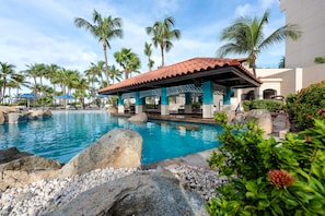 Outdoor pool, pool umbrellas