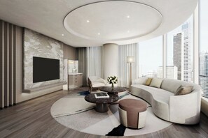 Corner Suite, Club level, Suite, 1 King | Premium bedding, down comforters, pillowtop beds, minibar