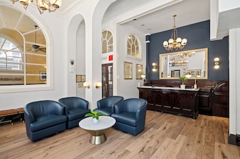 Sitting area in hotel lobby at The Andrews Hotel