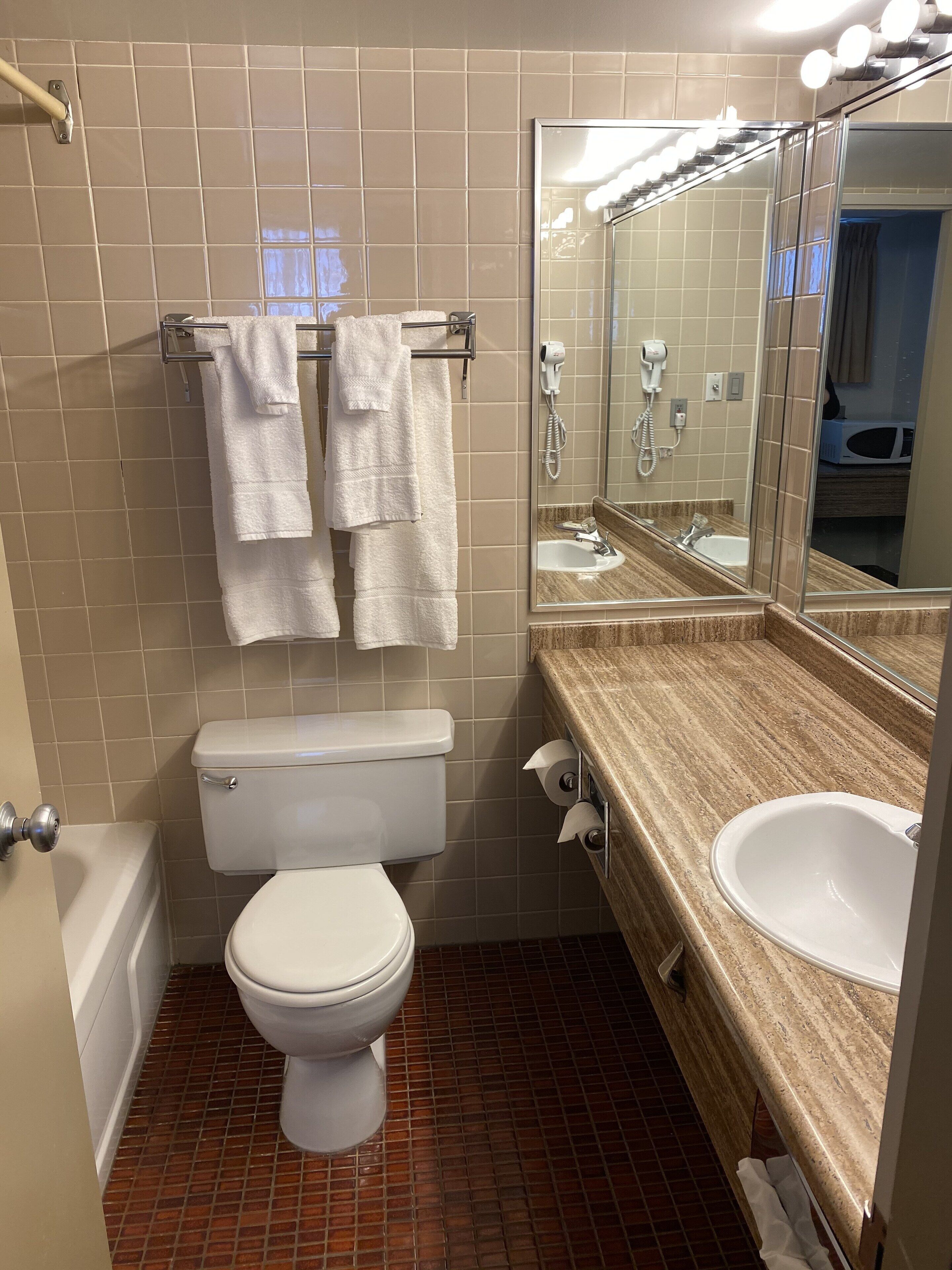 free toiletries, hair dryer, towels