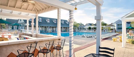 Indoor pool, outdoor pool, open 7:00 AM to 10:00 PM, pool umbrellas