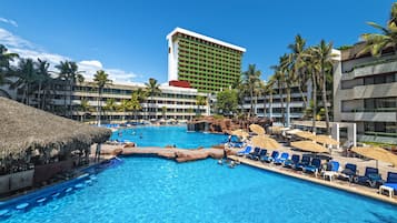 Outdoor pool, pool umbrellas