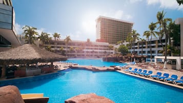 Outdoor pool, pool umbrellas