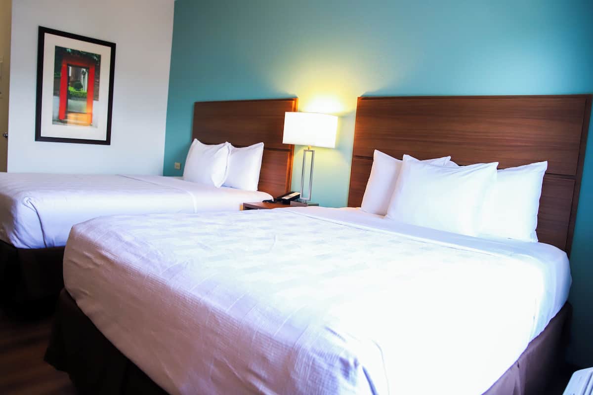Standard Room, 2 Double Beds, Non Smoking | In-room safe, desk, laptop workspace, iron/ironing board