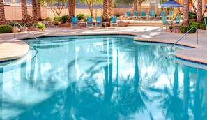 Seasonal outdoor pool, sun loungers