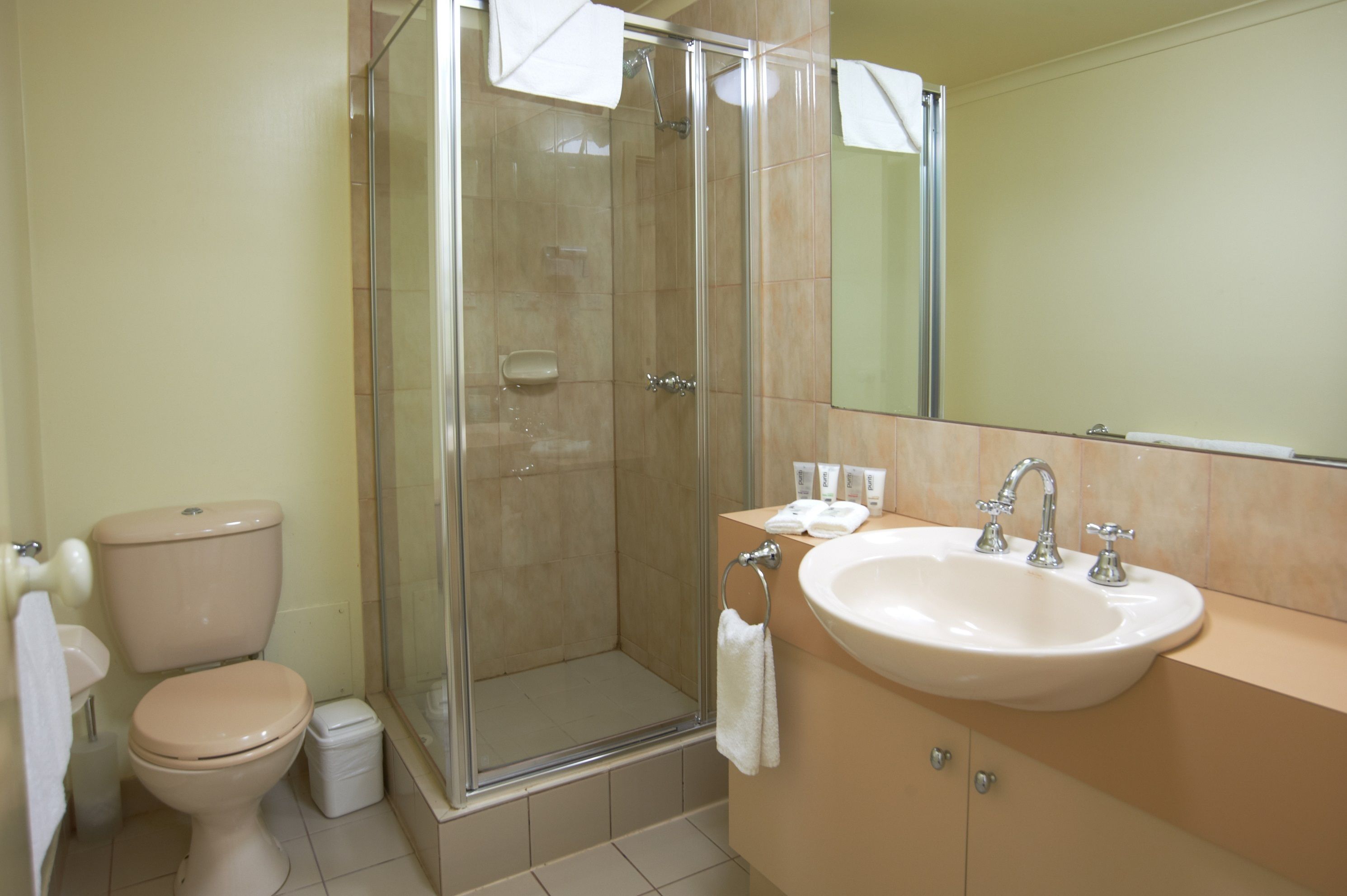 free toiletries, hair dryer, towels