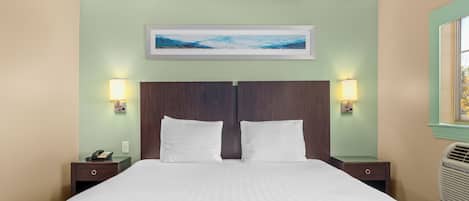 Premium bedding, pillowtop beds, desk, laptop workspace