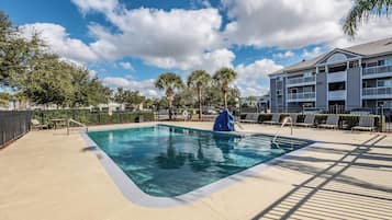 Outdoor pool, open 8:00 AM to 9 PM, pool umbrellas, sun loungers