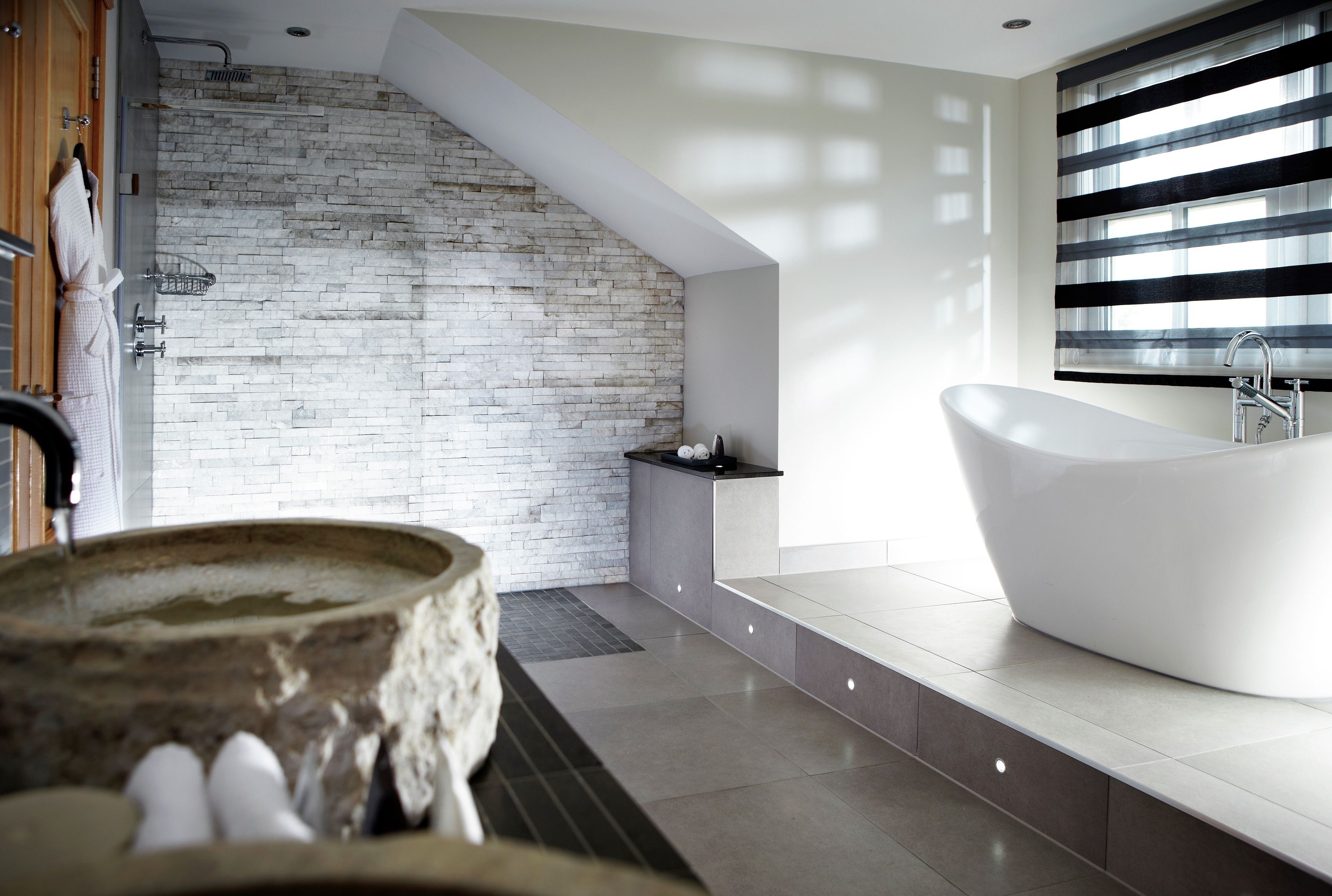 spa suite | bathroom | shower, designer toiletries, hair dryer, bathrobes