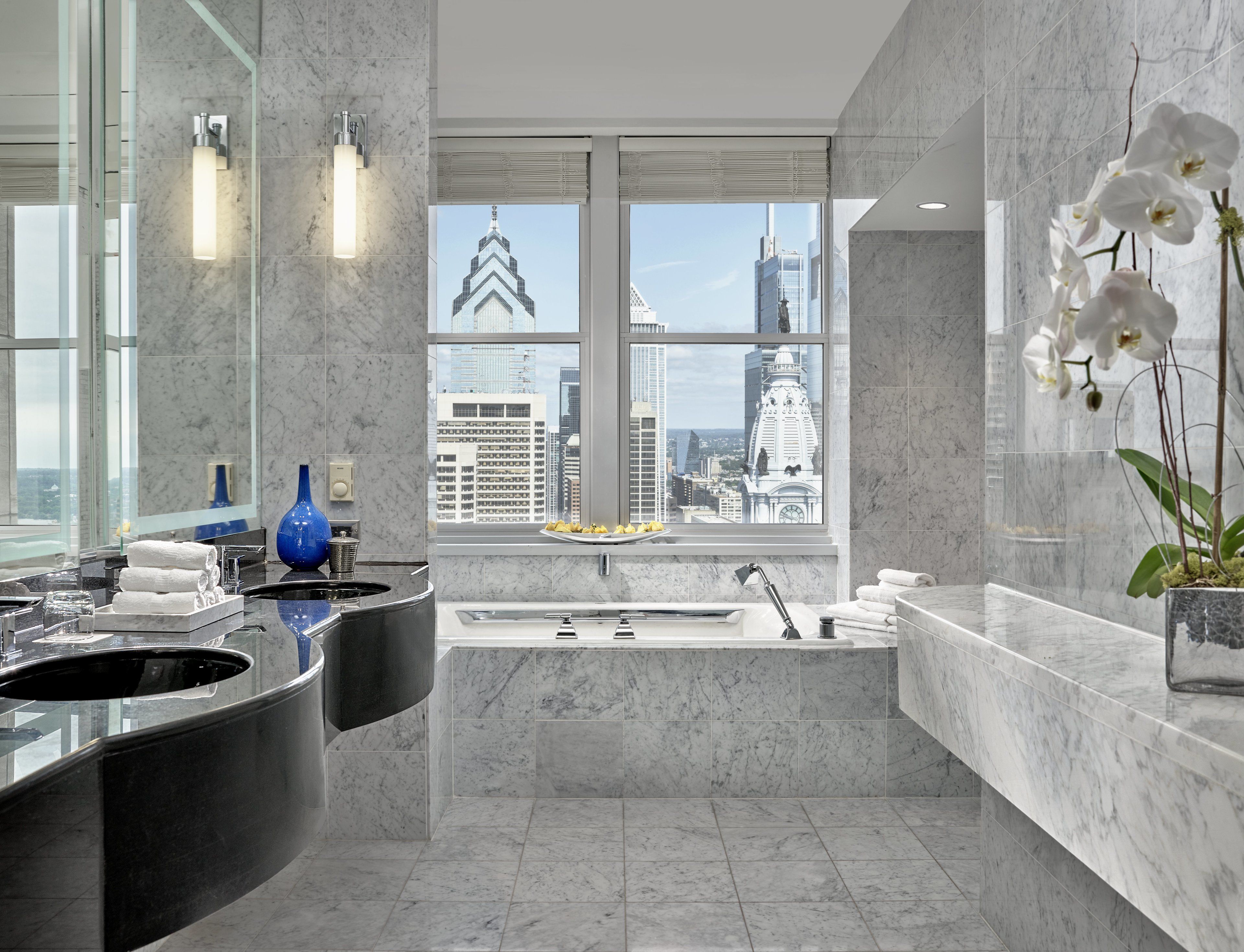 presidential suite | bathroom | combined shower/bathtub, designer toiletries, hair dryer, bathrobes