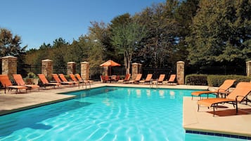 Indoor pool, outdoor pool, pool umbrellas, pool loungers