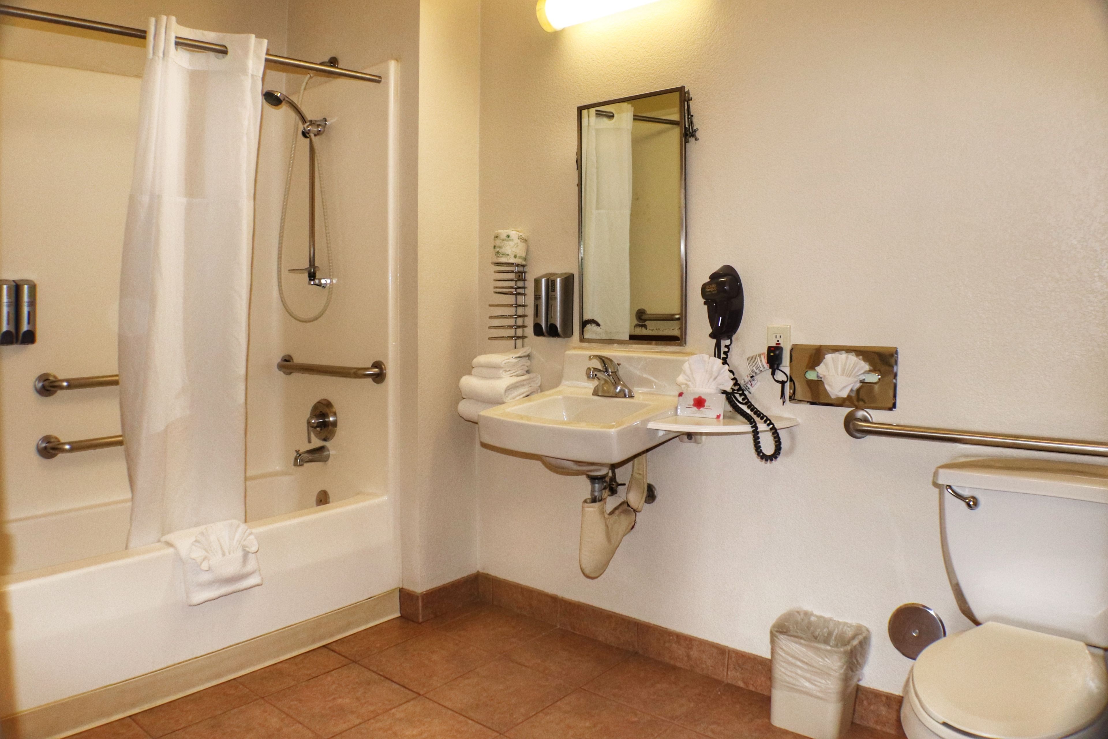 combined shower/bathtub, deep-soaking bathtub, rainfall showerhead