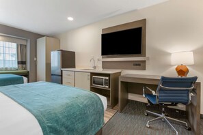 Standard Room, 2 Queen Beds, Non Smoking, Refrigerator & Microwave | 1 bedroom, desk, laptop workspace, iron/ironing board