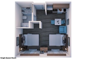 Escritorio, tabla de planchar con plancha, wifi gratis y ropa de cama