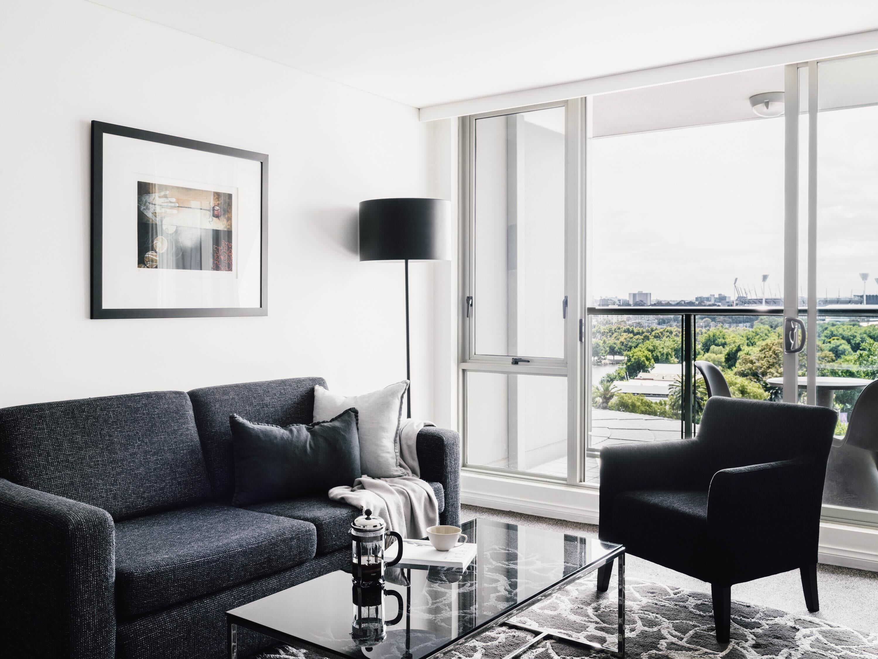 Leilighet – deluxe, 1 soverom, balkong (Floors 10 - 15, Kitchen) | Sengetøy av topp kvalitet, dundyner og safe på rommet