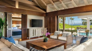 Villa, 2 Bedrooms, Kitchen, Ocean View (Residence) | Living room | 40-inch LCD TV with cable channels, TV, pay movies