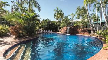 2 outdoor pools, open 6:00 AM to 8:00 PM, pool umbrellas, pool loungers