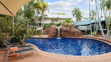 2 outdoor pools, open 6:00 AM to 8:00 PM, pool umbrellas, pool loungers