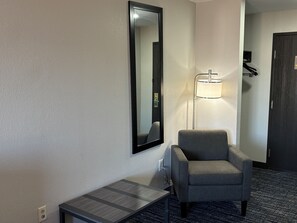 Individually furnished, desk, laptop workspace, blackout drapes