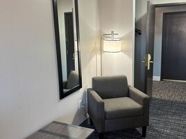 Individually furnished, desk, laptop workspace, blackout drapes