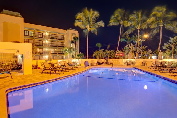 Outdoor pool, sun loungers