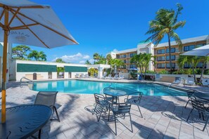 Outdoor pool, sun loungers
