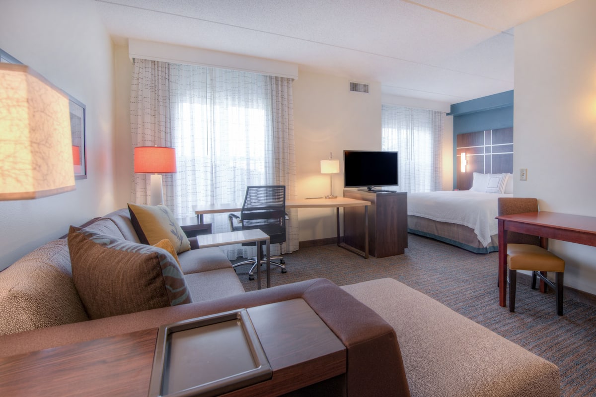 studio, 1 king bed with sofa bed, non smoking | living area | lcd tv