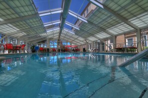 Indoor pool, a heated pool, sun loungers