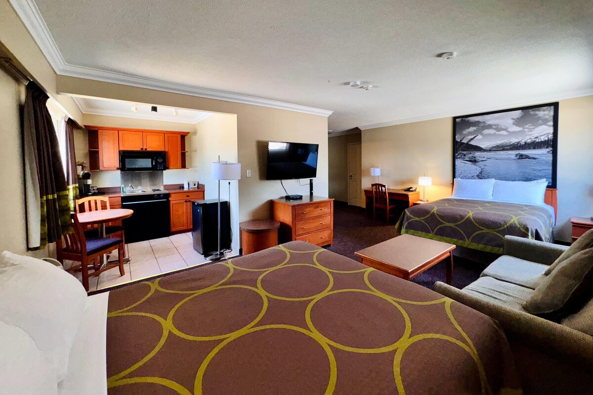 Efficiency, Room, 2 Queen Beds | Desk, laptop workspace, blackout drapes, iron/ironing board
