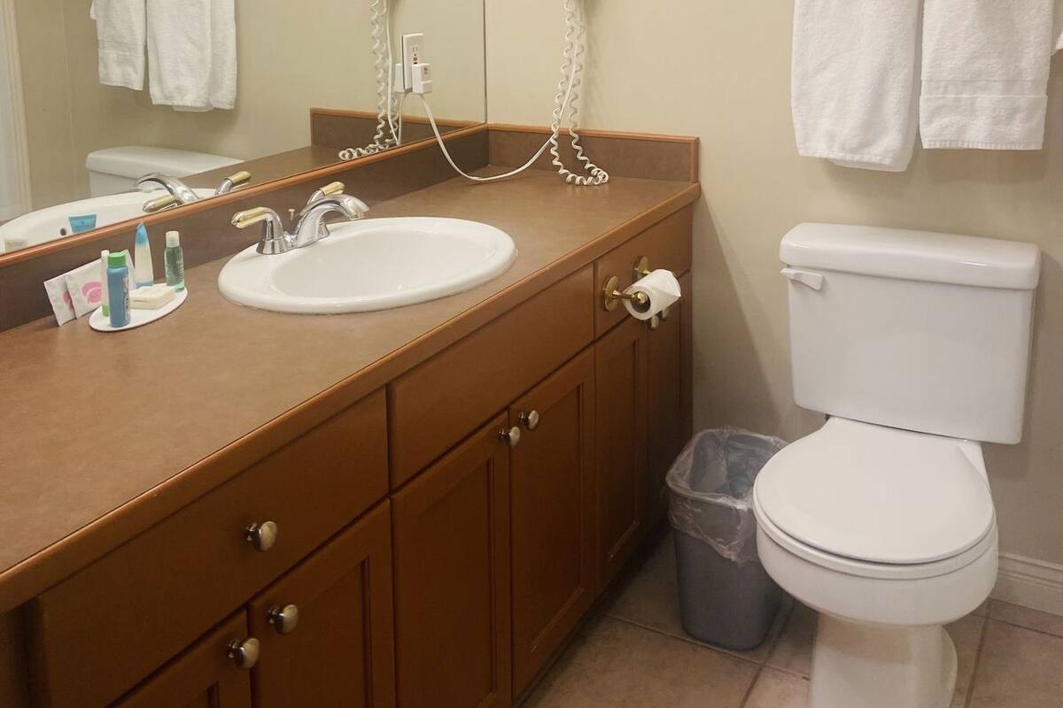 Free toiletries, hair dryer, towels