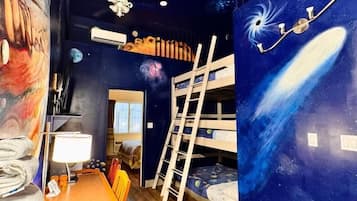 Space Suite, 1 Queen Bed, 3 Bunk Beds | Desk, laptop workspace, blackout drapes, iron/ironing board