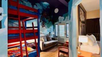 Themed Poolside Efficiency Suite, 1 Queen Bed, 3 Bunk Beds | Desk, laptop workspace, blackout drapes, iron/ironing board