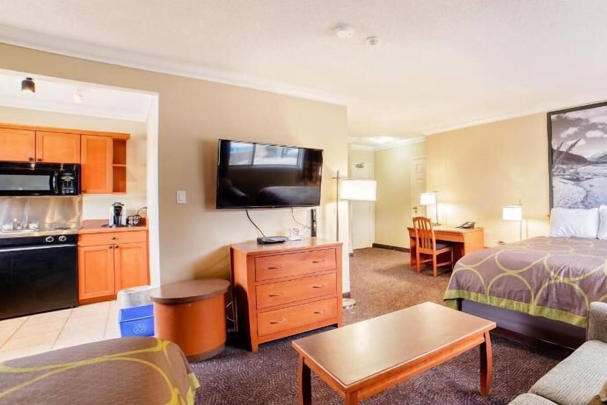 Desk, blackout drapes, iron/ironing board, free cribs/infant beds